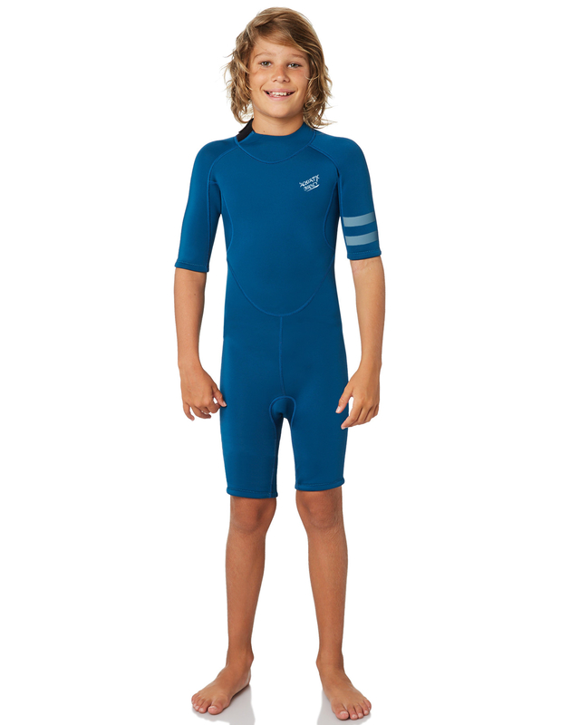 青はShortyのウェットスーツ/ネオプレン2.5mmの長い袖の男の子のための一つの完全な潜水服の紫外線保護水着をからかいます サプライヤー